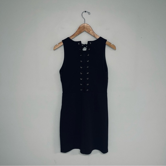 Forever 21 Mini Dress Women’s Size Small Black Lace Up Back Bodycon Lined - Picture 5 of 8